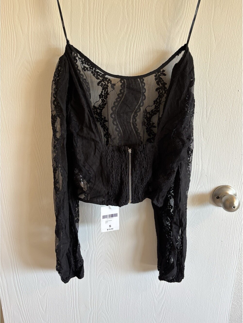 NWT Forever 21 Black Lace Corset Crop Top Sheer Long Sleeve Bustier Small S - Picture 6 of 9